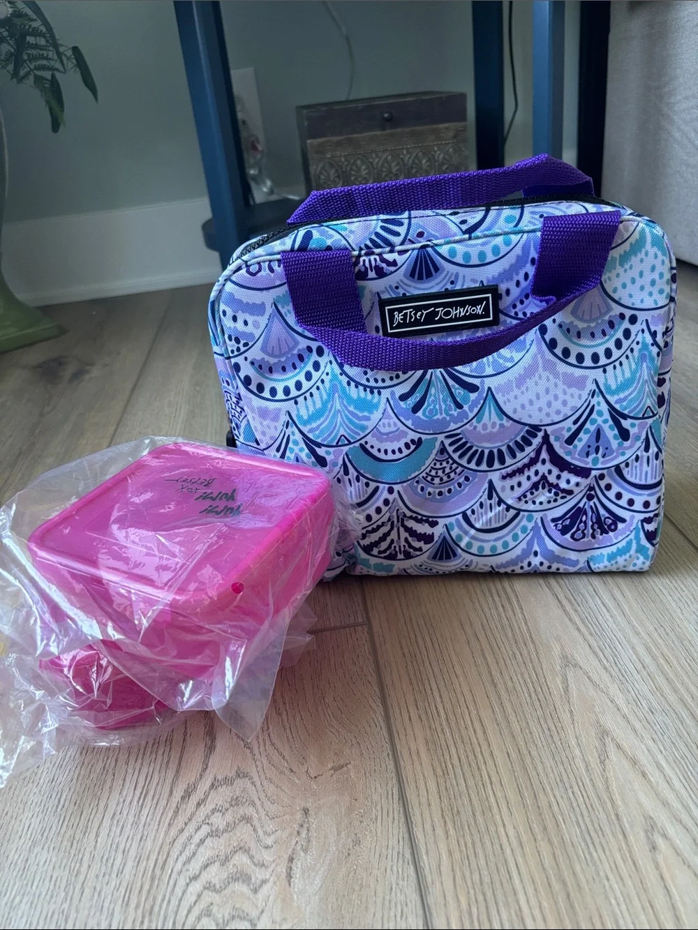 NWT Betsey Johnson Purple Multi Insulated Lunch Tote W/ 2 Containers Mermaidcore